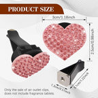 2PCS Heart-Shaped Car Vent Clip with Rhinestone, Car Vent Accessory, Bling Heart Charm Air Conditioning Outlet Clip, Auto Diffuser Air Freshener Charm for Women Girls (Pink, Heart)