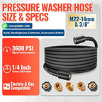 YAMATIC 3600PSI Pressure Washer Hose For Power Washer 50FT X 1/4", Kink Resistant Heavy Duty Power Washer Extension Replacement Hose With M22-14mm x 3/8" Quick Connect Kit For Gas & Electric