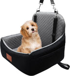 Small Dog Car Seat for Small Dogs Under 30 lbs, Memory Foam Pet Car Seat with Washable Cover, Safety Belts & Side Storage Pockets, Portable Travel Bed for SUV/Sedan (Black/Grey)