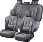 Coverado Car Seat Covers Full Set, Seat Covers for Cars, Gray Car Seat Protector Waterproof, Nappa Leather Car Seat Cushion, Car Seat Covers Front Seats and Back Fit for Most Cars