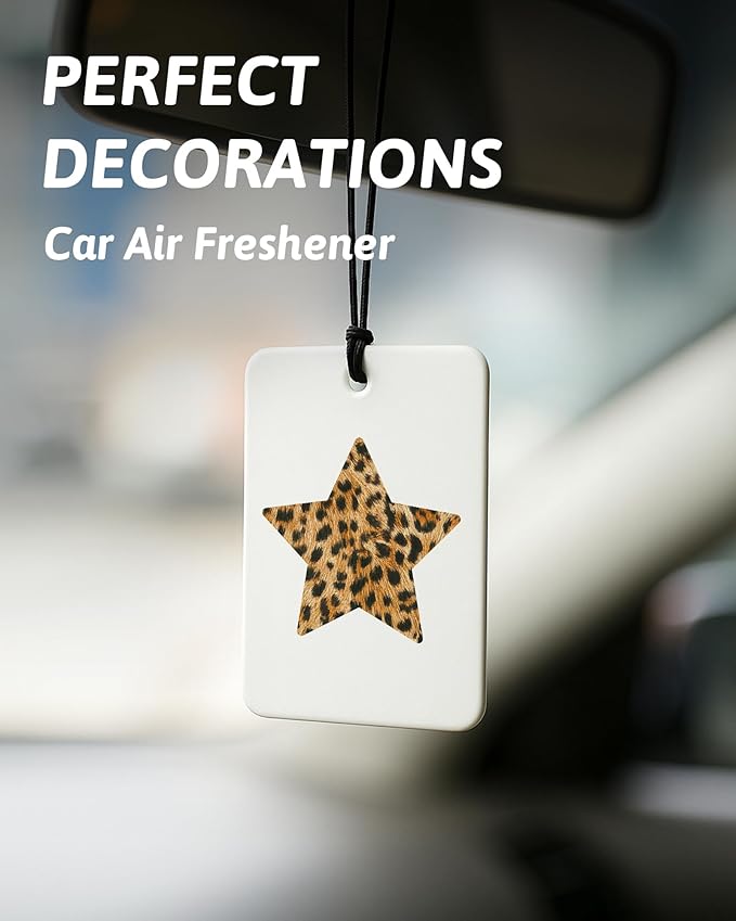 Trendy Retro Leopard Lucky 8 Ball Car Air Freshener 4 Pcs, Girly Cheetah Print Star Hanging Air Freshener for Cars Closet Drawer Books, Cute Girly Car Accessories Mirror Decor for Women