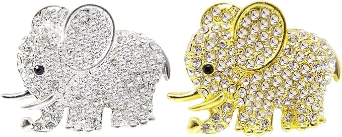 Honbay 2PCS Rhinestone Elephant Car Air Vent Clips - Car Air Freshener - Gold and Silver