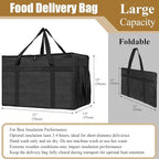 PEASUG Insulated Bags for Food Delivery, XXXL Pizza Delivery Bags, Large Capacity Cooler Bag Keep Food Warm for Grocery Shopping and Catering, Foldable, Heavy-Duty (Black)