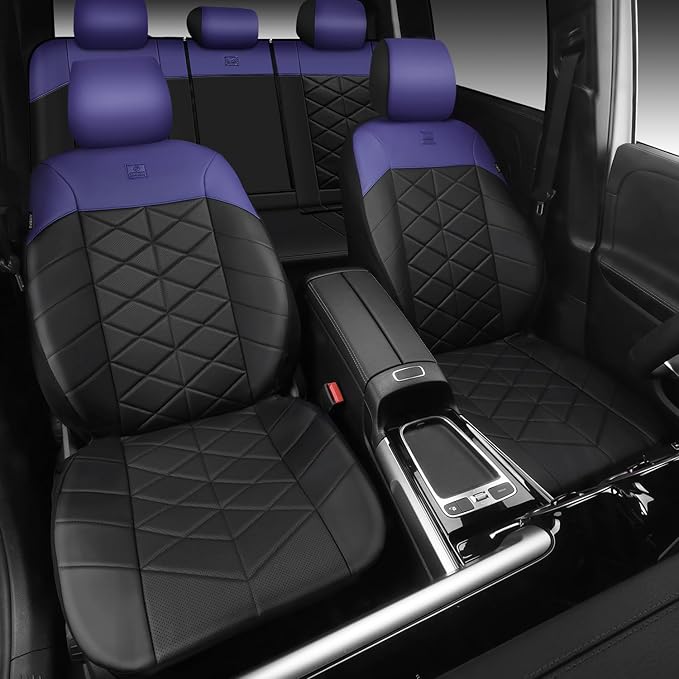 CAR PASS Nappa Leather Waterproof Car Seat Covers Two Front, 3D Foam Automotive Seat Covers with Memory Foam, Universal Fit for Cars SUV Truck Sedan, Airbag Compatible, Black Blue