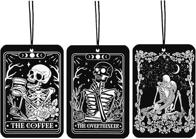 Halloween Gothic Car Accessories Skull Car Air Freshener Hanging 3Pcs Gothic Cars Decor, Skull Overthinker Halloween Decoration for Cars Rear View Mirror Funny Whimsy Gifts for Women Girls(Lavender)