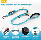 AUBELL Tactical Dog Leash Heavy Duty,4-6ft Reflective Strong No Pull Bungee Leash for Medium Large Dogs with Comfortable Padded Double Handle,Car Seat Belt,360 Degree Rotating Carabiner,Blue