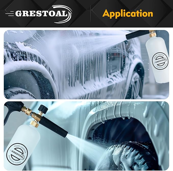 Short Pressure Washer Gun with Foam Cannon, Snow Foam Gun with 5 Pressure Washer Nozzle Tips, 1/4 Inch Quick Connector, 1 Liter, 3000 PSI
