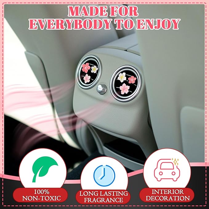 Timtin 12Pcs Cute Car Air Freshener Vent Clips Flower Air Vent Clips for Fresheners Pink Hawaiian Hibiscus and Cherry Blossom Car Accessories Aesthetic Interior Decor for Women Peach Blossom