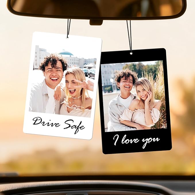 HINFKA Custom Air Fresheners with Picture, Personalized Double Sided Photo Air Freshener, Customized Gifts for Men Women Pet Lovers (Instant photo–style design)