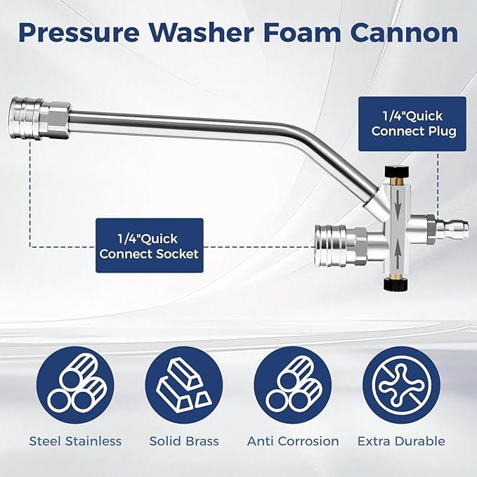 Foam Cannon Dual Connector for Pressure Washer, Car Wash Foam Gun Kit 1/4 Inch Quick Connector, Adjustable Soap Cannon with 5 Pressure Washer Nozzle Tips, Adapter, 1 Liter, A Fluorescent Green Glove