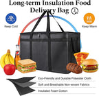 Bodaon Large 2-Pack Insulated Food Delivery Bag With Hard Bottom, XXXL Grocery Shopping/Catering/Bags, Rideshare Delivery Bag, Cold/Hot Styrofoam Carrier for Travel/Car