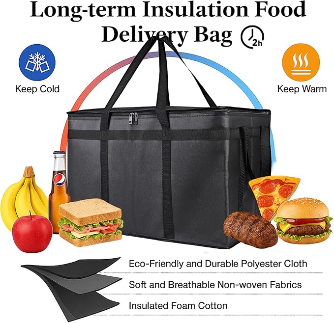 Bodaon 2-Pack Insulated Food Delivery Bag, XXXL Grocery Shopping/Catering/Pizza Cooler Bags, Rideshare Delivery Bag, Cold/Hot Styrofoam Carrier for Travel/Car, Warmer/Froze