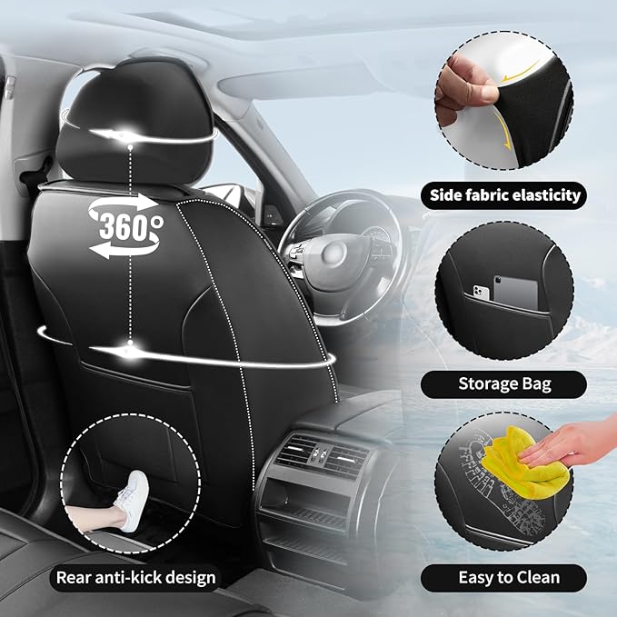Fit Tucson Car Seat Covers Compatible with Hyundai Tucson 2010-2025 2026, Premium Leather Breathable, Wear Resistant, Airbag Compatible, All-Weather & Full Coverage, 2 Front Seat Red Line Black