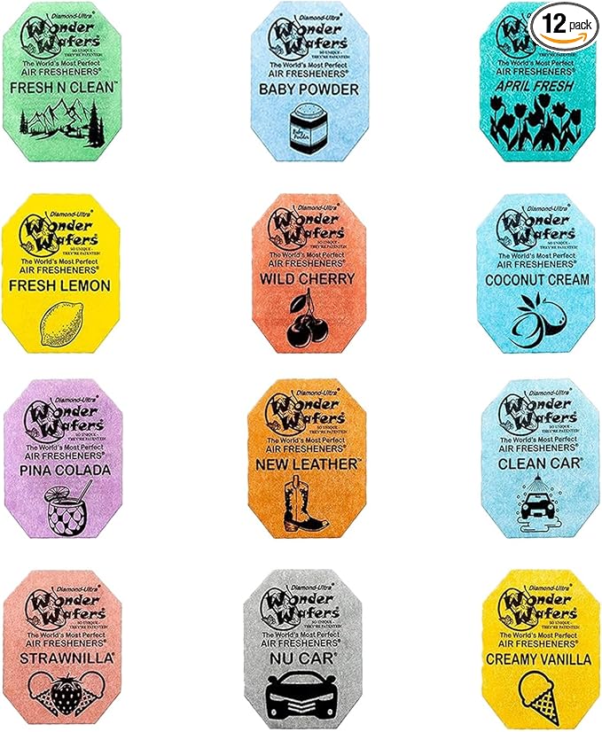 Wonder Wafers Car Air Freshener Wafers Variety Pack of 12 - Individually Wrapped Car Air Fresheners - 12 Scents Car Fresheners (12 Pack 12 Other Scents)