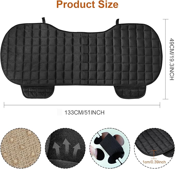 Rear Car Seat Mat,Universal Car Rear Seat Covers with Pockets,Bench Car Seat Cover Non-Slide Winter Pad,Auto Seat Protector Flocking Cloth Covers,Rear Car Seat Cover for Most 5-Seats Vehicle