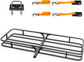 TUFFIOM 54"x19"x5.5" Hitch Mount Cargo Carrier Basket, 500lbs Steel Car Cargo Trailer Hitch Luggage Rack with Straps & Stabilizer for SUV Car Truck Van with 2" Hitch Receiver