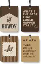 Vintage Western Car Air Freshener 4 Pcs Coconut Scented, Inspirational Rodeo Cowboy Car Accessories Mirror Decor for Women, Howdy Western Hanging Air Freshener for Cars Closet Drawer Books