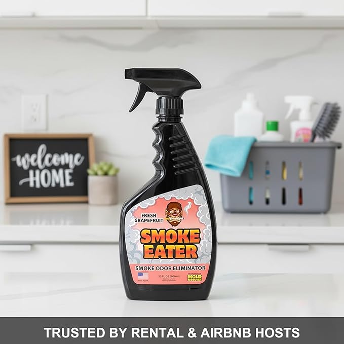 Smoke Eater Odor Eliminator Spray, Fresh Grapefruit, 22 oz — Breaks Down Smoke Odor at the Molecular Level — Works on Fabric, Cars, Furniture — Made in USA