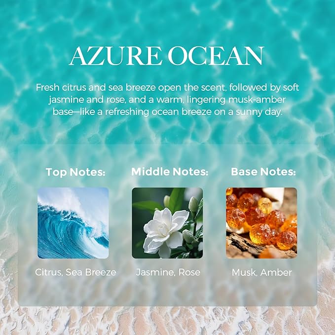 Car Air Freshener Hanging Diffuser with Natural Essential Oil, Azure Ocean Scent Car Fresheners, Long Lasting Car Smell Air Fresheners, Car Air Fresheners for Women & Men (Azure Ocean)