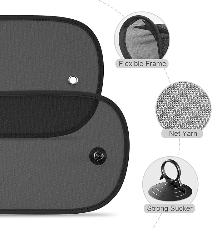 Car Window Shade, 2 Pack Car Sun Shade for Window Baby Suction Cups Sunshade for Side Window Sun and UV Block for Kids/Adults/Pets - 17.3''x14'' Universal Fits