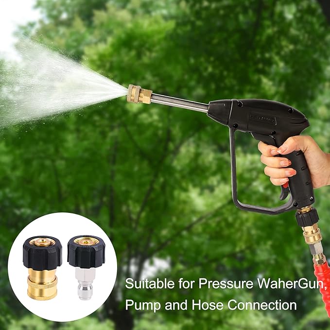 Pressure Washer Adapter Set, M22 14mm to 3/8 inch Quick Connect and Disconnect Fitting, 4500PSI Pressure Washer Hose/Gun Thread Kit