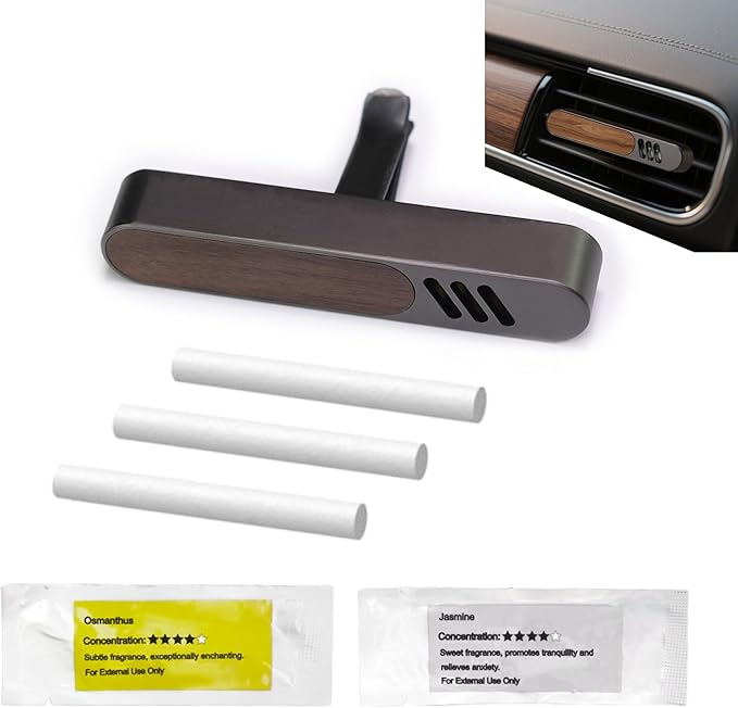 Luxury Car Air Freshener Vent Clip – Premium Wood & Metal Diffuser in Multiple Colors & Scent Kits – Reusable, Unisex for Men & Women (Premium Dark Grey, Luxury Floral)