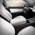 KMMOTORS Fits Model y, Model 3 (2021-2024) Center Console Cover Quilting White, Armrest Cushion, Console Protector, Vegan Leather, Model 3 Accessories, Model y Accessories (Creamy White)