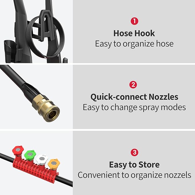 Electric Pressure Washer Power Washer with Foam Cannon & 4 Quick Connect Nozzles, Portable High Pressure Cleaning Machine for Cars Driveways Patios Outdoor Cleaning