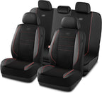 Skechers Air-Cooled Memory Foam Seat Covers,Mesh Thick Car Seat Covers,Piping Leather Car Seat Cover Full Set,Airbag Compatible,Automotive Comfort Universal Fit Most Cars,Vans,Trucks,SUV,Red
