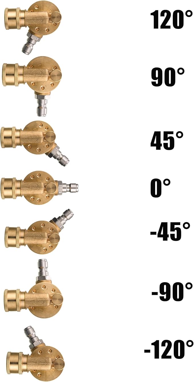 Pressure Washer Pivoting Coupler, 1/4” Quick Connect Gutter Cleaner Attachment, 240 Degree with 7 Angles for Power Washer Spray Nozzle, 4500PSI
