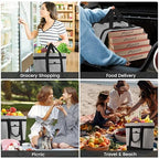 CIVJET Insulated Reusable Tote Bag for Grocery Shopping for Women, Insulated Pizza/Food Delivery Bag to Keep Food Cold/Hot, Waterproof PRO, Grey, 1PK