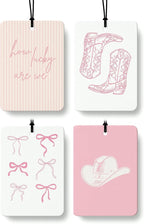Pink Western Car Air Freshener 4 Pcs Coconut Scented, Coquette Preppy Pink Cowgirl Car Accessories Mirror Decor for Women, How Lucky are We Hanging Air Freshener for Cars Closet Drawer Books