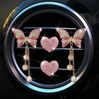 Pink Heart & Butterfly Air Vent Clips, 4 Pcs Bling Heart & Butterfly Air Fresheners Vents Clips Diamond Car Interior Decor Bling Cute Pink Car Accessories Decoration for Women + Heart Mask Hook