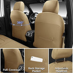 CAR PASS Luxury Nappa Leather Seat Covers Full Set, Water Resistant Faux Leather Seat Cover with Lumbar Support, Breathable Automotive Seat Covers Universal Fit for Sedan SUV Van Truck, Pure Beige