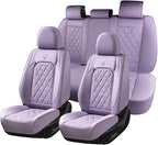 Coverado Car Seat Covers Full Set, Purple Leather Seat Covers for Cars, Luxury Front and Back Car Seat Protector, Universal Waterproof Car Seat Cover, Automotive Seat Covers Fit for Most Cars, Purple