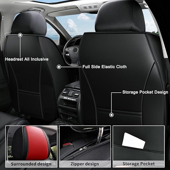 AOMSAZTO Car Seat Covers,2 Front Seats Custom Fit for Jeep Patriot 2007-2017,Faux Leather Automotive Cushion Covers Seat Protector,Airbag Compatible Waterproof Black&Red