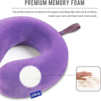 Neck Pillow for Travel Memory Foam - Airplane Pillows for Sleeping with Attachable Snap Strap Soft Washable Cover, Flight Pillow for Traveling, Car, Home, Provide Head Neck Support Rest Purple