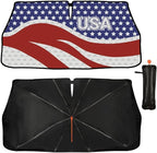 Socira American USA Flag Car Windshield Sunshade Umbrella Foldable Umbrella Sun Shade Windshield Cover Patriot Sunshade Car Accessories Blocks Uv Rays Keeps Cool (57" X 30")