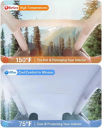 2026 Upgraded Tesla Model Y Juniper Sunshade Roof, UPF200+ Roof Sunshade with Storage Bag, No-Sag&No-Gaps Heat Insulation Foldable Roof Shade, Tesla Accessories for Juniper 2025-2026, Gray