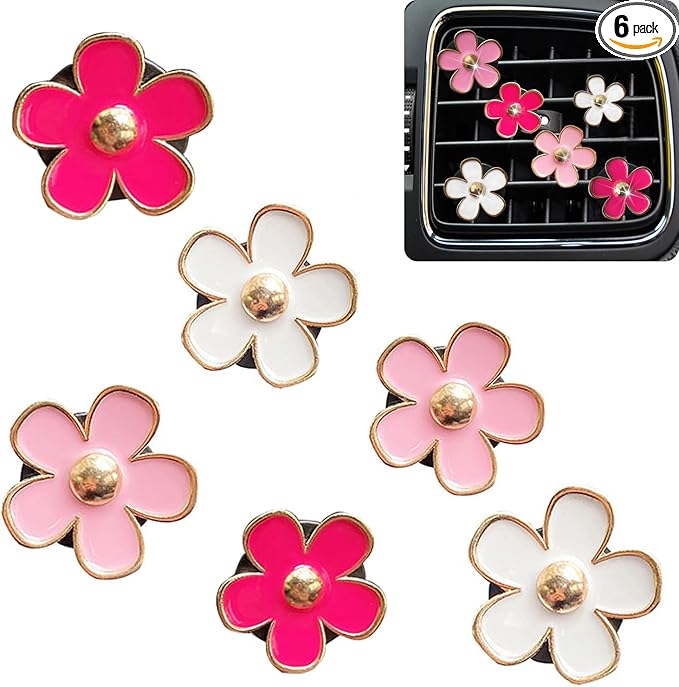Car Air Freshener Vent Clips for Women 6 Pieces Cute Car Vent Clips Decorations Daisy Flower Car Accessories Air Freshener Clips for Christmas Anniversary Girls Gift (6 pcs white pink rose red)