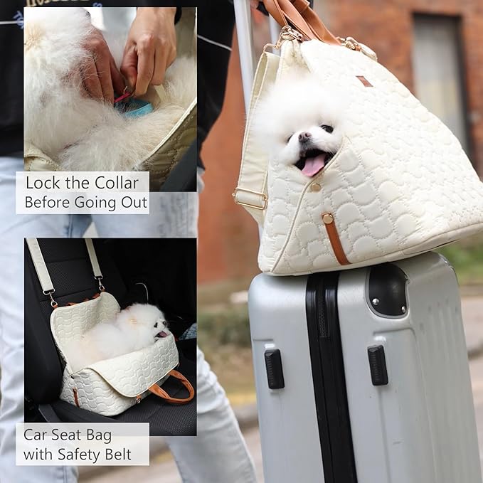Small Dog Bag Woman Totes Style,Dual USE,Car Safety Seat for Pets,Puppy Kennel Purse ,Soft Cat Carrier,Soft Cushion,Trained Gentle Pets Tote Outdoor (Grey)