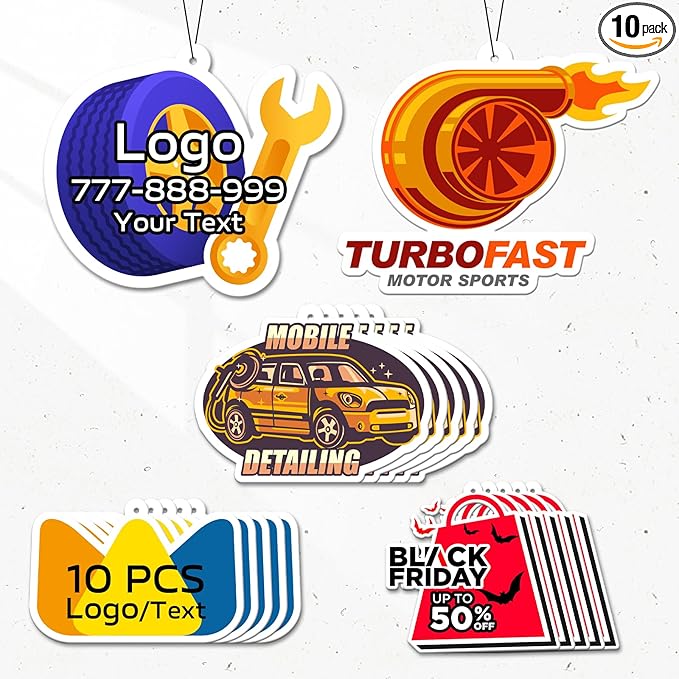 HINFKA 10-1000 Pcs Custom Air Fresheners with Picture – Personalized Double-Sided Car Freshener with Logo or Photo, Bulk Customized Gifts for Business Events and Branding (A01-Logo)