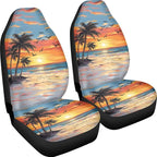 BIGCARJOB Hawaii Dusk Palm Car Seat Covers, Polyester, Universal Fit, Car, SUV, 2 Count, Front, Basic Protection, Customizable, Unique Printed