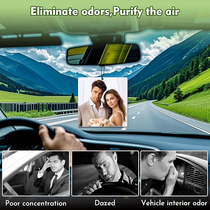 Custom Air Fresheners with Picture - Personalized Air Freshener for Car, Double Sided Customizable Photo Text,Birthday Wedding for Men Women Girlfriend Boyfriend (Square, Personalized)