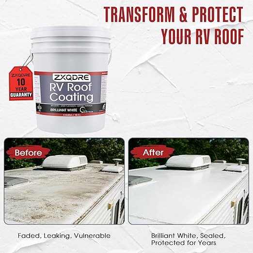 RV Roof Sealant - Professional Flexible Waterproof RV Roof Coating Solar Reflective White Paint for Rubber EPDM TPO Fiberglass Aluminum Camper, Trailer, RV Repair (5 Gallon)