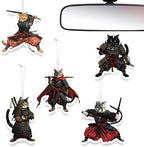 Samurai Cat Car Air Fresheners,5-Pack Cologne Scents Cute Car Accessories,Funny Hanging Ornament Decor for Rearview Mirror,Long-Lasting Fresh Gifts for Women,Girls,Cat Lovers