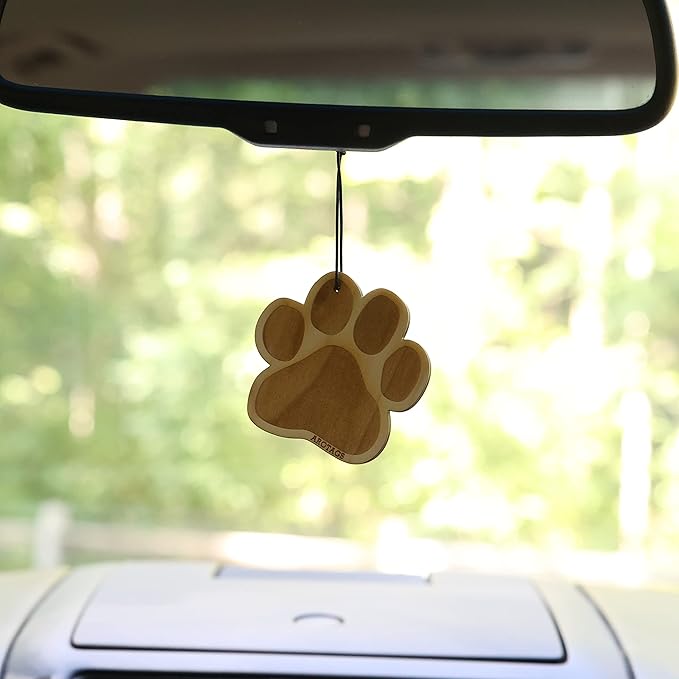 Arotags Dog Wooden Car Air Freshener - Long Lasting Beach Bum Scent Diffuses for 365+ Days - Includes Paw Print Hanging Mirror Diffuser and Fragrance Oil - 100% American Made