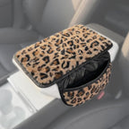 Plush Leopard Print Car Center Console Cover with Side Pockets, Fluffy Armrest Cushion Pad,Soft Cheetah Car Interior Decorations Accessories with Storage for Women,Universal Fit for Vehicles SUV Truck