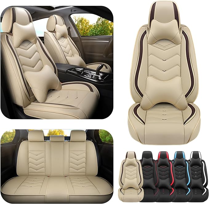 Car Seat Covers for Mitsubishi Outlander 2003-2026, Premium Nappa Leather Car Seat Cover, Stylish Sport Seat Covers， Automobile Seat Cover Sets.(Luxury 5 Seats/Beige)