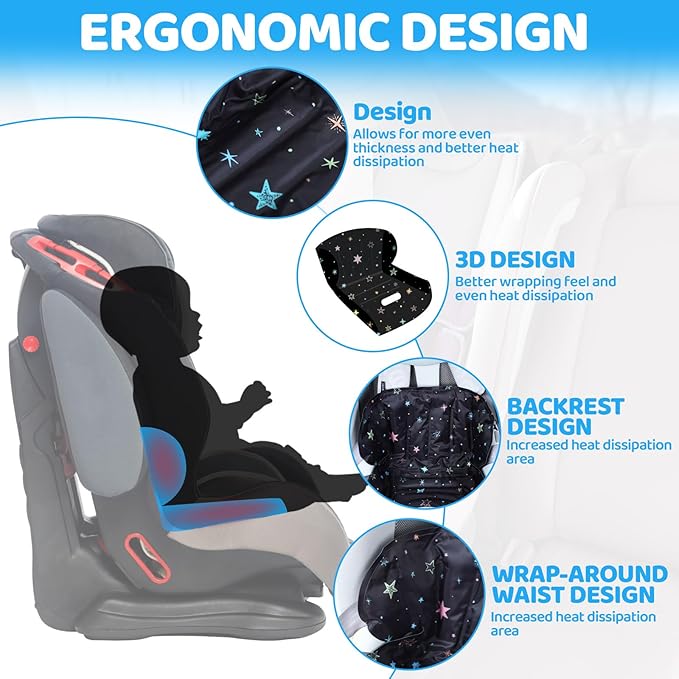 Orzbow Car Seat Cooling Pad for Babies, Toddlers, and Kids | Carseat Cooler Pad with Waterproof Seat Liner | Comfortable and Durable Cooling Cushion for Strollers, Baby Summer Essentials, Black